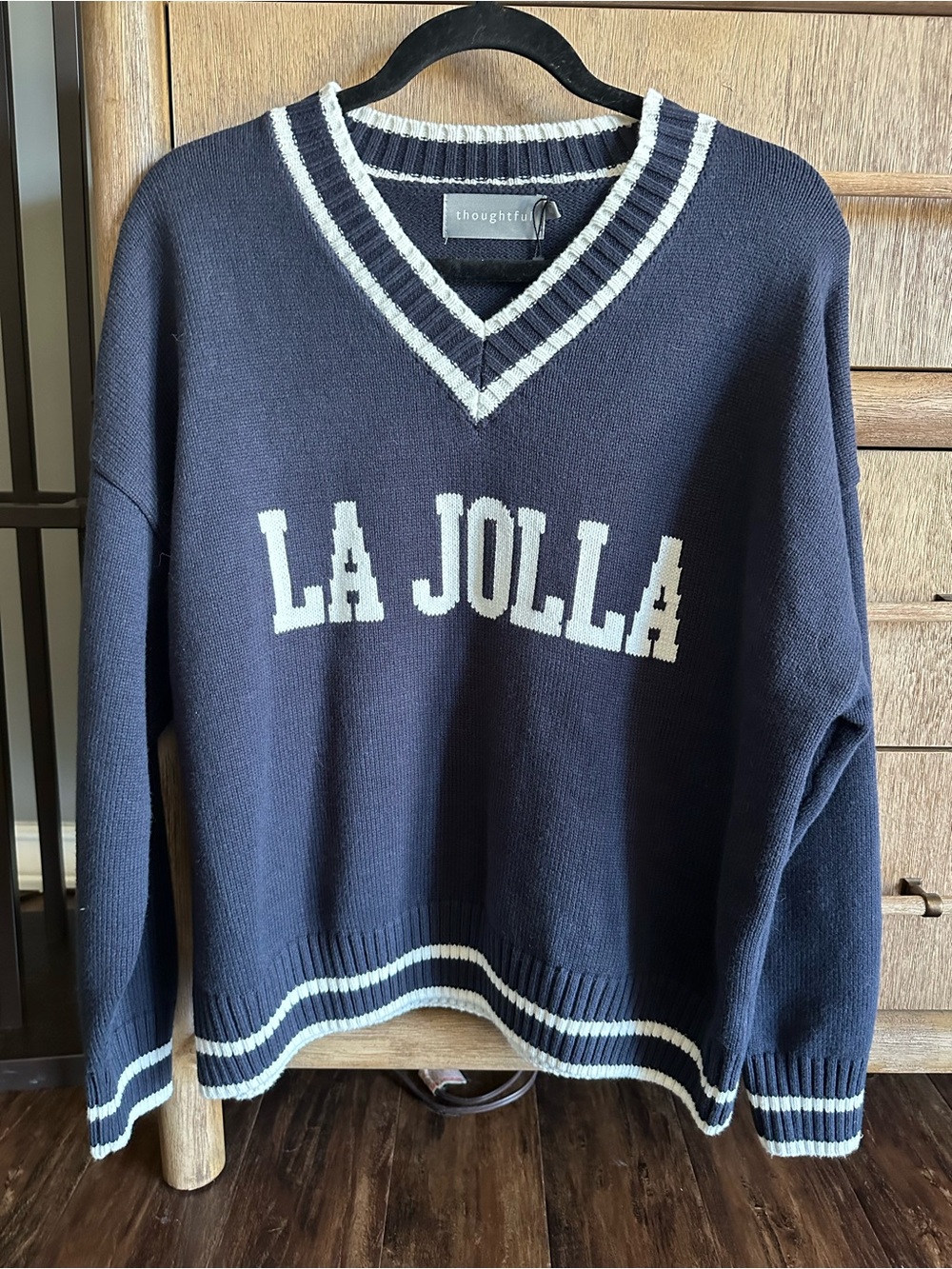 Thoughtfully LA JOLLA Navy & Cream V-Neck Sweater